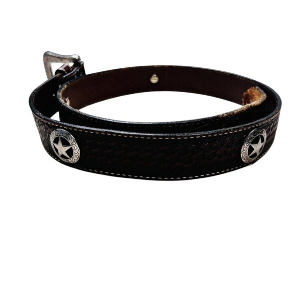 Vintage Larry Mahan Western Belt Leather Concha Brown Silver 38 Men - Picture 2 of 6
